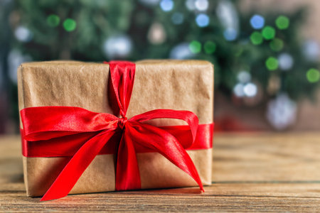 Sweet christmas decoraion with gift and bokeh