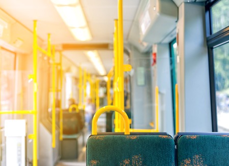 Interior of empty modern european city busの写真素材