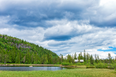 Norway, stunning landscape, lake view mountainの写真素材