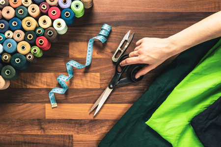 sewing tools on the wooden table