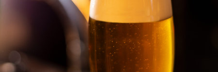 a glass of cold beer closeup panorama, panoramic, horizontal