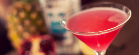 pink drink pinapple and pomegrande background panoramaの写真素材