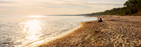 beach on autumn time sea line and sand panorama