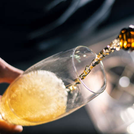 barman pour beer to the glass squareの写真素材