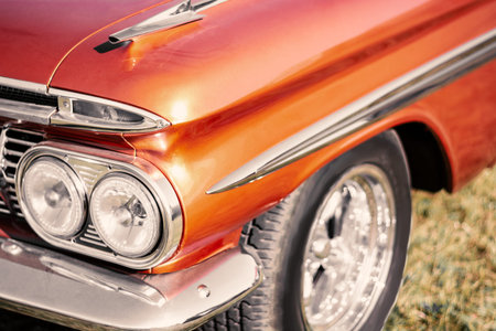 Vintage american car - close up of headlight and radiator