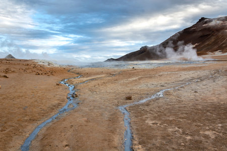 Geothermal area Hveravellir at sunrise, Iceland.の写真素材