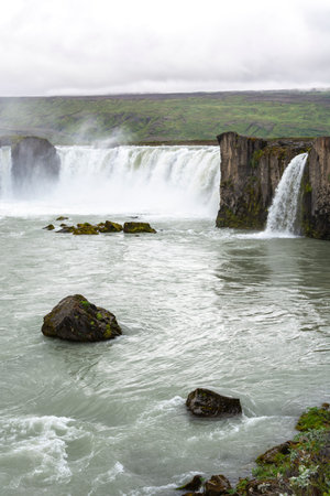 Gullfoss waterfall in Iceland in a cloudy day. Long exposureの写真素材
