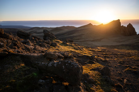 Sunset over the island of Lanzarote, Canary Islands, Spainの写真素材