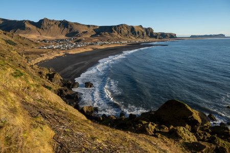 Panoramic view of Reynisfjara Beach in Vik, Iceland