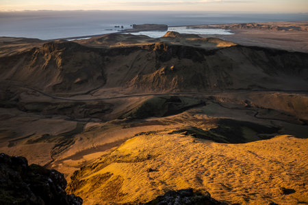 Sunset over the island of Landmannalaugar in Icelandの写真素材