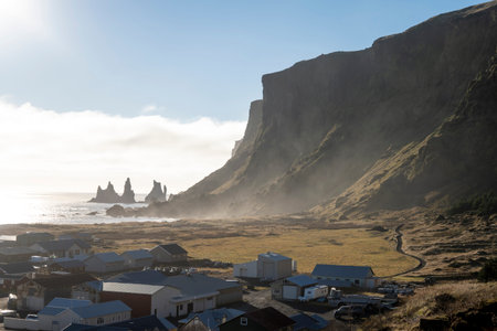 Aerial view of Vik I Myrdal village in southern Iceland