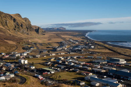 Aerial view of the town of Vik I Myrdal, Iceland