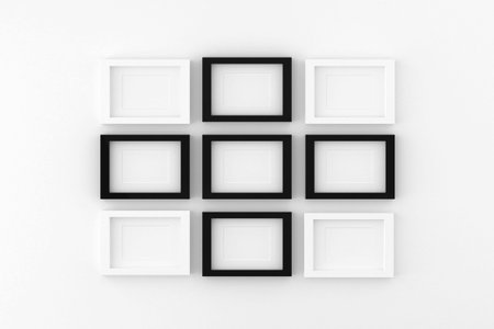 Blank picture frame templates set on living room wall