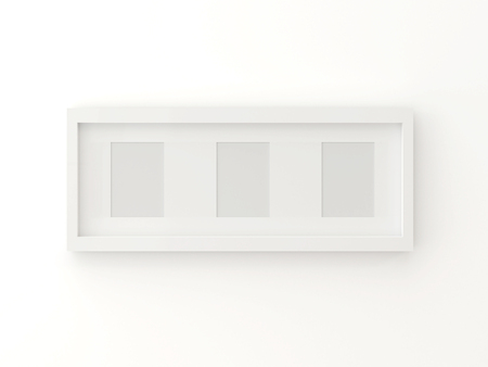 Blank picture frame templates in a living room wall, 3D renderの写真素材