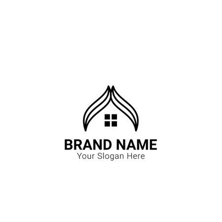 leaves line house logo, suitable for real estate or natural related brand iconsのイラスト素材