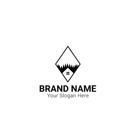 Forest square house logo design idea, suitable for outdoor or real estate brand iconsのイラスト素材