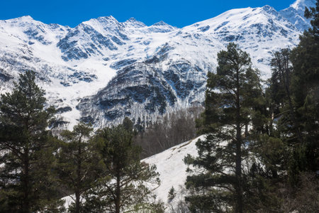 Snowy peaks on Elbrus, Russia.