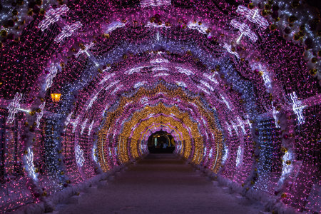 MOSCOW, RUSSIA - JANUARY 8, 2017: Light tunnel on Tverskoy Boulevard