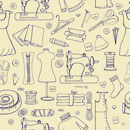 Seamless pattern with sewing thingsのイラスト素材