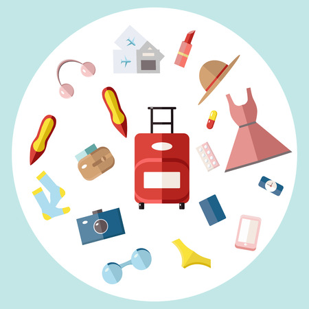 Set of girl elements for travel on a white backgroundの写真素材