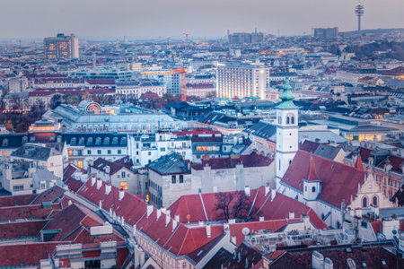 Austria, Vienna: 24, nowember, 2019 -  View from the main cathedral of St. Stephen to the city,...