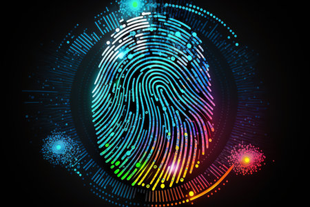 Digital fingerprint on a black background. Digital security concept. Generative aiの素材