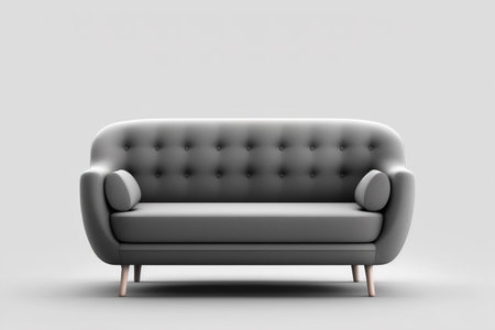 Elegant gray sofa with pillows on a white background, generative aiの素材