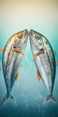Two wild fish kissing underwater with copy space, generative aiの素材