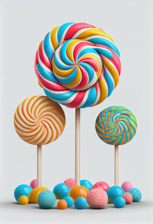 Delicious, round lollipops on a white background, generative aiの素材