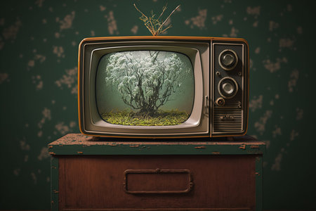 Old kinescope TV in retro style, the concept of the influence of tv on human consciousness. Generative aiの素材