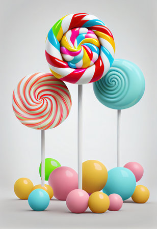 Delicious, round lollipops on a white background, generative aiの素材