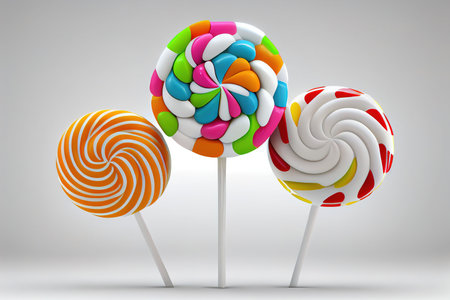 Delicious, round lollipops on a white background, generative aiの素材
