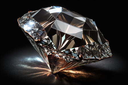 Close-up of a large shiny diamond, black background. Generative aiの素材