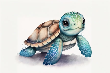Illustration of a sea turtle swimming underwater in a watercolor style, generative aiの素材