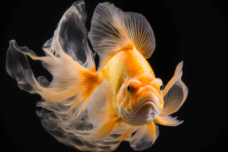 Goldfish swimming in water on black background, generative aiの素材