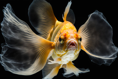 Goldfish swimming in water on black background, generative aiの素材