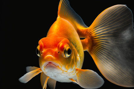 Goldfish swimming in water on black background, generative aiの素材