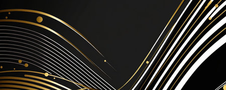 Black and golden modern abstract wide banner with geometric lines and Copy Space. Generative AIの素材
