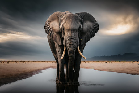 African elephant portrait with long ears, in natural habitat, generative aiの素材
