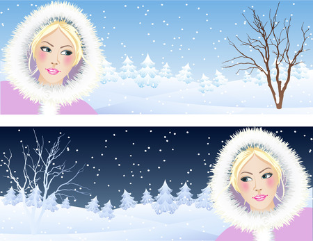 Vector illustration -  beautiful girl whis winter backgroundのイラスト素材