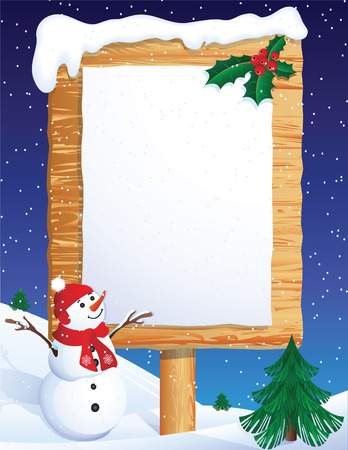 Vector illustration - snowman whis winter backgroundのイラスト素材