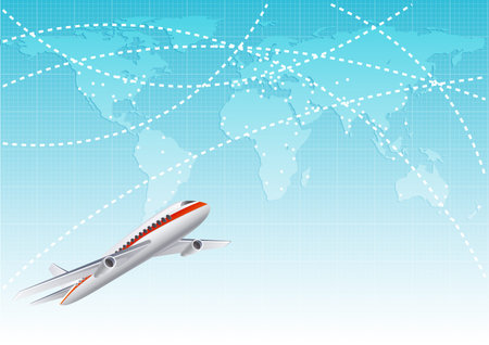 Vector illustration - aircraft  at the blue world map のイラスト素材