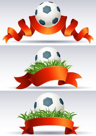 illustration - banners with soccer balls and red ribbonsのイラスト素材