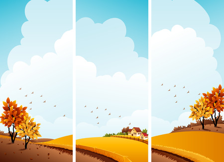 illustration - autumn rural landscape bannersのイラスト素材