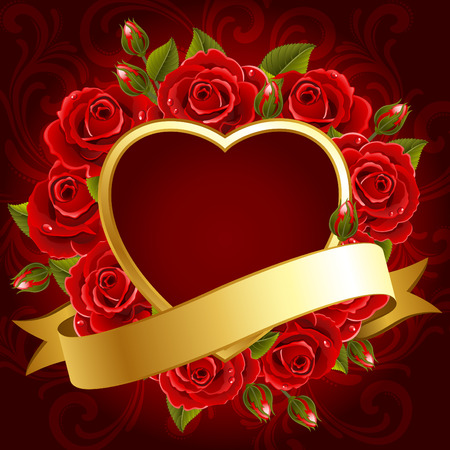 Vector illustration - Valentine's day background with roses and heartのイラスト素材