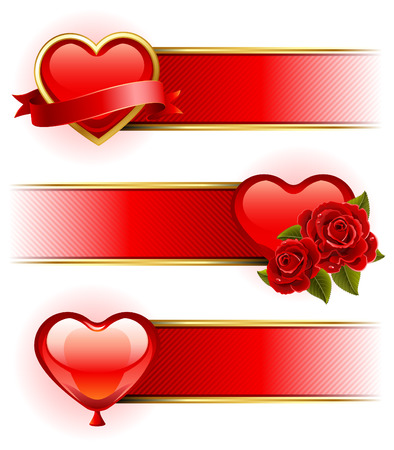 Vector illustration - Valentine's day banners  with roses and heartのイラスト素材