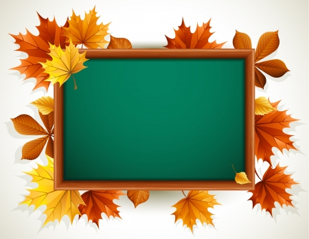 wooden blackboard with autumn leavesのイラスト素材