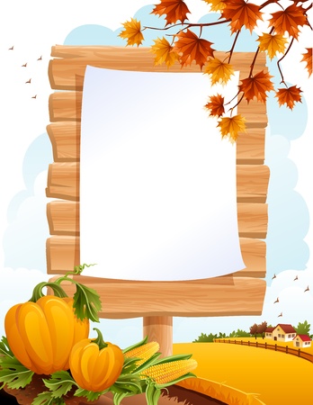 Autumn landscape with the wooden singのイラスト素材