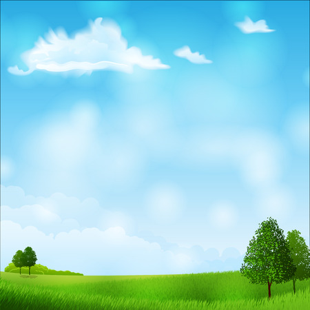 illustration of summer landscape meadow and treesのイラスト素材