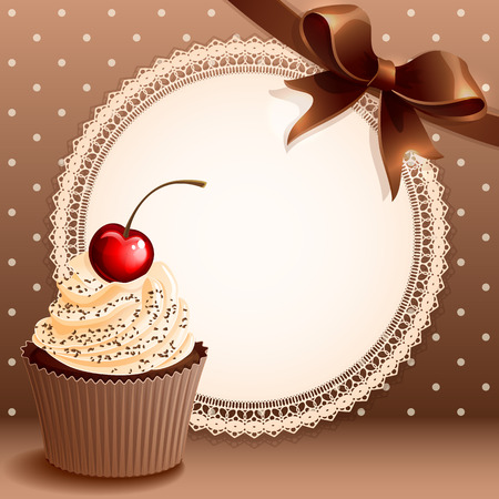 Vector illustrtion - vintage background with cupcake and bowのイラスト素材